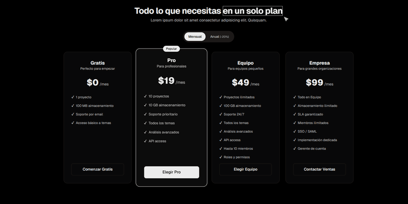 Secciones de Precios